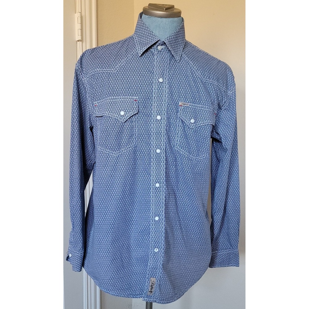 Rafter C Mens Cowboy Collection Geometric Long Sleeve Pearl Snap Shirt Sz Large